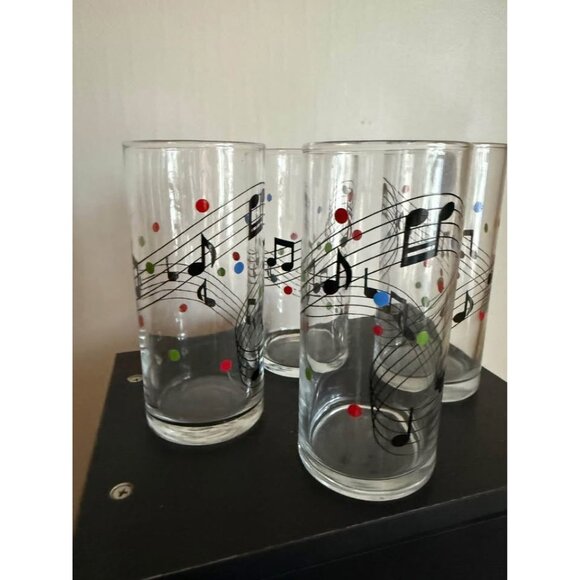 Vintage Music Notes Drinking Glass Set of 4 Barware - Picture 3 of 5